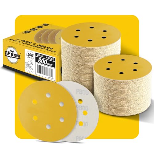 100 Stück 150mm 6 Loch Schleifscheiben 800 Körnung - Premium Gold Rund Klett Schleifpapier für Exzenterschleifer - Ideal für Holz, Metall, Automobil von TPmax