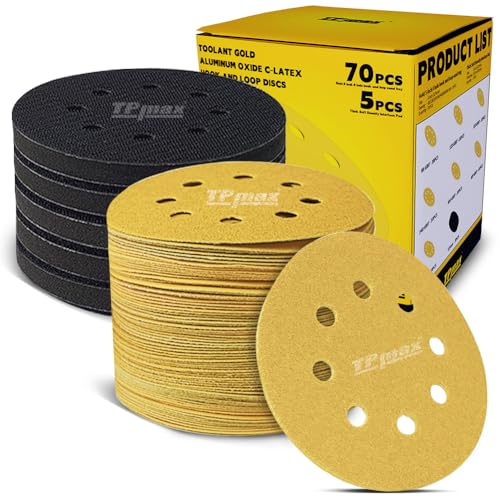 70 Stück 125mm 8 Loch Schleifscheiben Set mit 5 Klett Soft Interface Pads – Rundes Premium Schleifpapier für Exzenterschleifer – Mischkörnung 80, 120, 150, 240, 400, 600, 800 von TPmax