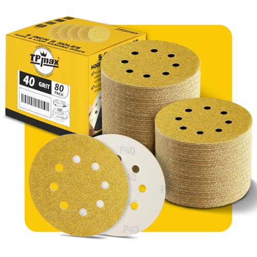 80 Stück 125mm 8 Loch Schleifscheiben 40 Körnung - Premium Gold Rund Klett Schleifpapier für Exzenterschleifer - Ideal für Holz, Metall, Automobil von TPmax