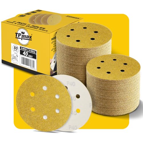 80 Stück 150mm 6 Loch Schleifscheiben 40 Körnung - Premium Gold Rund Klett Schleifpapier für Exzenterschleifer - Ideal für Holz, Metall, Automobil von TPmax