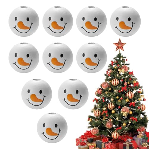 30 Stück 20mm Holzperlen Rund Schneemann, Weihnachten Holzperlen Natur, Christmas Snowman Wooden Beads Set, Natürliche Holzperlen Schneemänner, Christmas Beads Schneemann Christmas Round Wood Beads von TQEBWUS