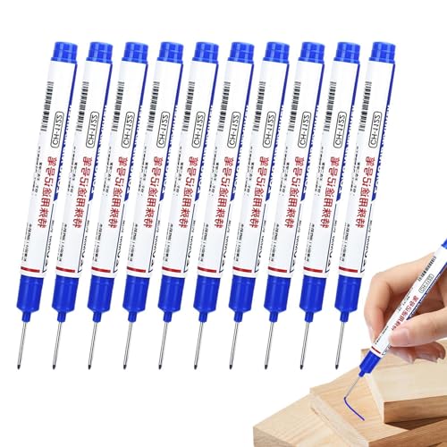 TQEBWUS Marker Mit Langer Spitze, 10 Stück Deep Hole Markers Baustifte - Drill Hole Marker Wasserfeste Baufarbmarker, Tip Construction Site Pen Langkopf Tieflochmarker Metallmarker For Wood Wall Metal von TQEBWUS