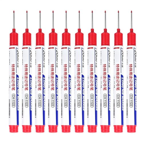 TQEBWUS Marker Mit Langer Spitze, 10 Stück Deep Hole Markers Baustifte - Drill Hole Marker Wasserfeste Baufarbmarker, Tip Construction Site Pen Langkopf Tieflochmarker Metallmarker For Wood Wall Metal von TQEBWUS