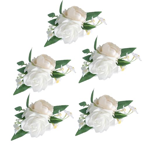 TQUXNGA 5 Rosen-Ansteckblumen für Hochzeitszeremonie, Jahrestag, Abschlussball, Party, Blumen-Handgelenk-Ansteckblume für Mutter der Braut und des Bräutigams von TQUXNGA