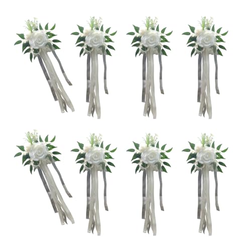 TQUXNGA Set mit 6 anspruchsvollen Blumen-Birnchen mit Bändern, Stuhlrücken-Ornament für Zeremonien und Hochzeiten von TQUXNGA