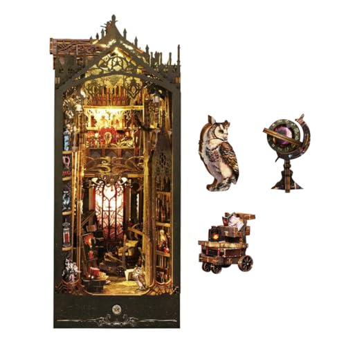 Miniatur-Puppenhaus-Bausatz for Selbermachen, handgefertigtes Mini-3D-Puzzle-Zauberhaus mit LED und Staubschutzhülle, Holzbausatz, Bücherecke, Bücherregal-Dekor, kreatives, magisches Halloween-Geschen von TQVLNMCR