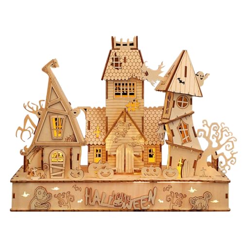 TQVLNMCR 3D-Holzpuzzle-Halloween-Haus-Bausätze, Halloween-Zombie-Haus, kreative DIY-Handarbeits-Holzbausätze, perfekte Dekoration(3 in 1 Halloween House) von TQVLNMCR