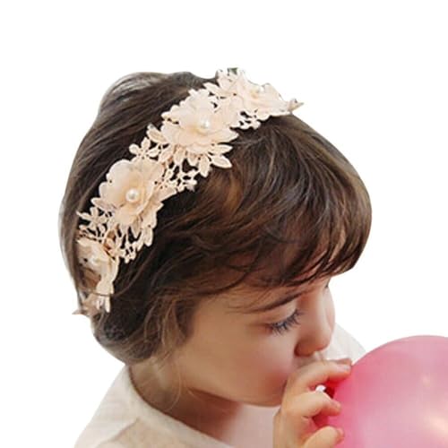 TQVLNMCR Baby Mädchen Verstellbares Chiffon Spitzenband Stirnband mit Blumen Perlen Haarband Haarschmuck Haarschleife Band Kopfschmuck Kopfbedeckung(C) von TQVLNMCR