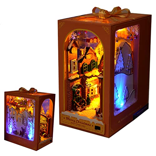 TQVLNMCR DIY Puppenhaus Holz Buchstützen Buchecke Modellbausatz 3D Holz Buchständer Puzzle mit LED Licht for Jugendliche und Erwachsene for Bauen - Kreativitätsgeschenk for Geburtstage Weihnachten von TQVLNMCR