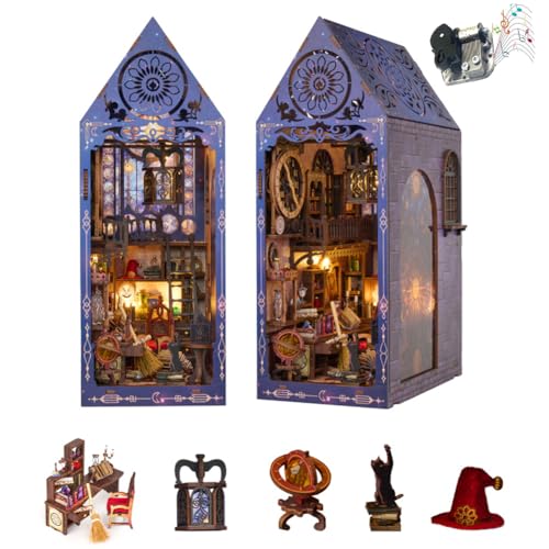 TQVLNMCR Puppenhaus-DIY-Weihnachtsbuchecken-Set, DIY-Puppenhaus-Buchecken-Bücherregal-Einsatz-Dekorgasse, 3D-Holzpuzzle-Buchstützen-Modellbau-Kreativitätsset mit LED for Erwachsene von TQVLNMCR