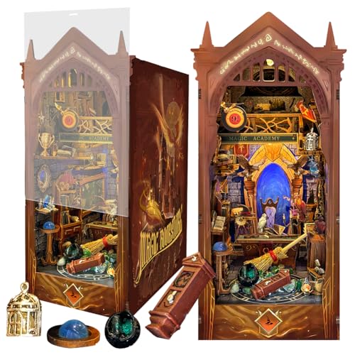 TQVLNMCR Puppenhaus-DIY-Weihnachtsbuchecken-Set, DIY-Puppenhaus-Buchecken-Bücherregal-Einsatz-Dekorgasse, 3D-Holzpuzzle-Buchstützen-Modellbau-Kreativitätsset mit LED for Erwachsene von TQVLNMCR