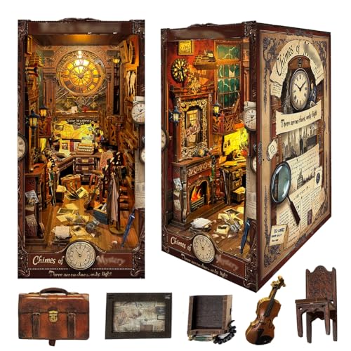 TQVLNMCR Puppenhaus-DIY-Weihnachtsbuchecken-Set, DIY-Puppenhaus-Buchecken-Bücherregal-Einsatz-Dekorgasse, 3D-Holzpuzzle-Buchstützen-Modellbau-Kreativitätsset mit LED for Erwachsene von TQVLNMCR