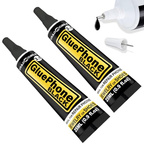 Glue Phone - Spezialkleber für Reparaturen & Präzisionsarbeiten – Ideal für Handy, Smartphone, Tablet, Schmuck, Bücher, Leder & Schuhe (25ml Black, Lot de 2) von TRADMOBILE