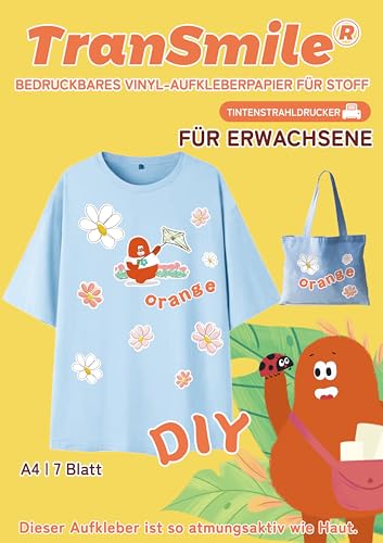 TranSmile bedruckbares Stickers,Transferfolie Vinyl-Aufkleberpapier für Stoffe (A4X7 Mischung Packung), Sticker für T-Shirts, Transferpapier,abnehmbare Folie für Tintenstrahldrucker für DIY-Projekte von TRANSMILE