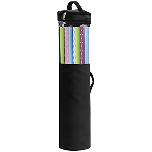 Lange Geschenkpapier-Organizer-Tasche, 107 X 22,3 Cm, Geschenkpapier-Aufbewahrungstasche mit Transparentem Fenster, Geschenkpapier-Organizer mit Griffen und Reißverschluss für 40 Rollen mit(Schwarz) von TREETDOBV