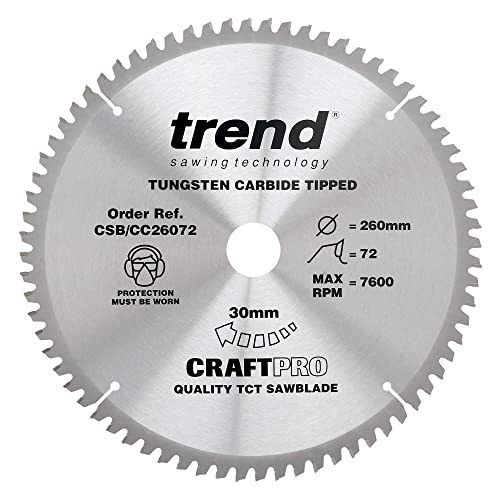 Trend Holz Kappsägeblatt, 260mm Durchmesser, 30mm Bohrung, 72 Zähne, HW, 2,6mm Schnittbreite, -5° Haken, CSB/CC26072 von TREND