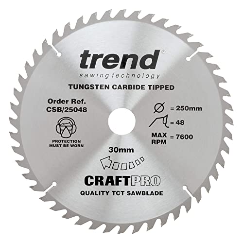 Trend Holz Kreissägeblatt, 250mm Durchmesser, 30mm Bohrung, 48 Zähne, HW, 3mm Schnittbreite, +15° Haken, CSB/25048 von TREND