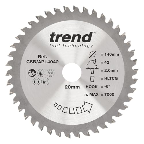 Trend Kreissägeblatt aus Aluminium und Kunststoff, 140 mm Durchmesser, 20 mm Bohrung, 42 Zähne, 2 mm Schnittfuge, -6° Haken, TCT, extrafeine Oberfläche, CSB/AP14042 von TREND