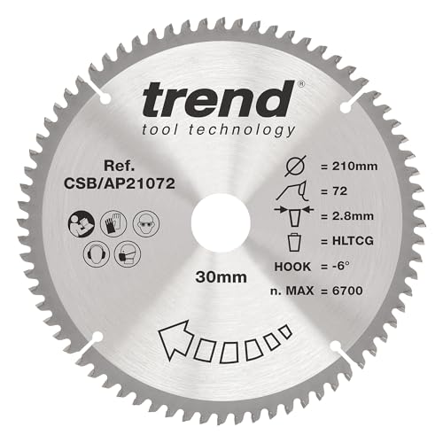 Trend Kreissägeblatt aus Aluminium und Kunststoff, 210 mm Durchmesser, 30 mm Bohrung, 72 Zähne, 2,8 mm Schnittfuge, -6° Haken, TCT, extrafeine Oberfläche, CSB/AP21072 von TREND