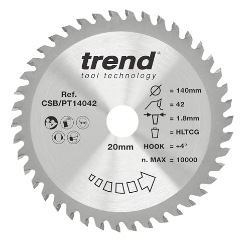 Trend Laminat- und HPL-Kreissägeblatt, 140 mm Durchmesser, 20 mm Bohrung, 42 Zähne, 1,8 mm Schnittfuge, +4° Haken, TCT, superfeine Oberfläche, CSB/PT14042 von TREND