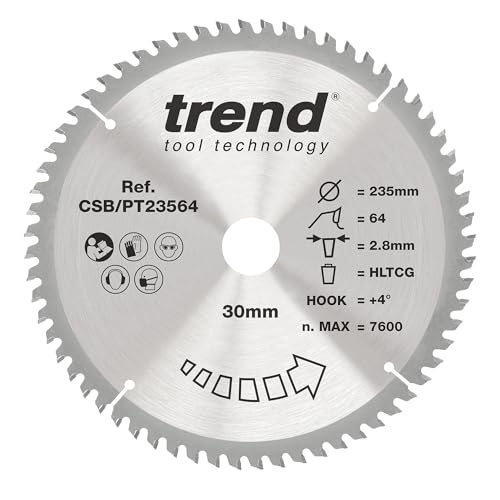 Trend Laminat- und HPL-Kreissägeblatt, 235 mm Durchmesser, 30 mm Bohrung, 64 Zähne, 2,8 mm Schnittfuge, +4° Haken, TCT, superfeine Oberfläche, CSB/PT23564 von TREND