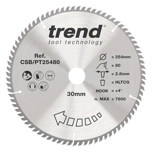 Trend Laminat- und HPL-Kreissägeblatt, 254 mm Durchmesser, 30 mm Bohrung, 80 Zähne, 2,8 mm Schnittfuge, +4° Haken, TCT, superfeine Oberfläche, CSB/PT25480 von TREND