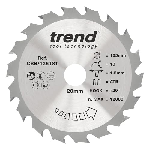 Trend Wood Akku-Kreissägeblatt, 125 mm Durchmesser, 20 mm Bohrung, 18 Zähne, 1,5 mm Schnittfuge, +20° Haken, TCT, grobe Oberfläche, CSB/12518T von TREND