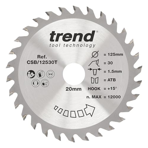 Trend Wood Akku-Kreissägeblatt, 125 mm Durchmesser, 20 mm Bohrung, 30 Zähne, 1,5 mm Schnittfuge, +15° Haken, TCT, mittlere Oberfläche, CSB/12530T von TREND