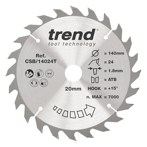 Trend Wood Akku-Kreissägeblatt, 140 mm Durchmesser, 20 mm Bohrung, 24 Zähne, 1,8 mm Schnittfuge, +15° Haken, TCT, mittlere Oberfläche, CSB/14024T von TREND