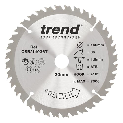 Trend Wood Akku-Kreissägeblatt, 140 mm Durchmesser, 20 mm Bohrung, 36 Zähne, 1,8 mm Schnittfuge, +10° Haken, TCT, feine Oberfläche, CSB/14036T von TREND