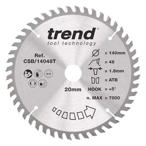 Trend Wood Akku-Kreissägeblatt, 140 mm Durchmesser, 20 mm Bohrung, 48 Zähne, 1,8 mm Schnittfuge, +5° Haken, TCT, feine Oberfläche, CSB/14048T von TREND