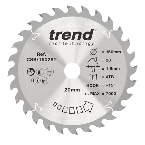 Trend Wood Akku-Kreissägeblatt, 160 mm Durchmesser, 20 mm Bohrung, 28 Zähne, 1,8 mm Schnittfuge, +15° Haken, TCT, mittlere Oberfläche, CSB/16028T von TREND