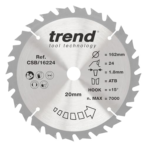 Trend Wood Akku-Kreissägeblatt, 162 mm Durchmesser, 20 mm Bohrung, 24 Zähne, 1,8 mm Schnittfuge, +15° Haken, TCT, mittlere Oberfläche, CSB/16224 von TREND