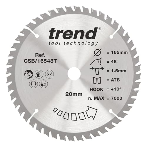 Trend Wood Akku-Kreissägeblatt, 165 mm Durchmesser, 20 mm Bohrung, 48 Zähne, 1,5 mm Schnittfuge, +10° Haken, TCT, feine Oberfläche, CSB/16548T von TREND