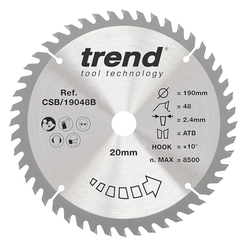 Trend Wood Kreissägeblatt, 190 mm Durchmesser, 20 mm Bohrung, 48 Zähne, 2,4 mm Schnittfuge, +10° Haken, TCT, feine Oberfläche, CSB/19048B von TREND