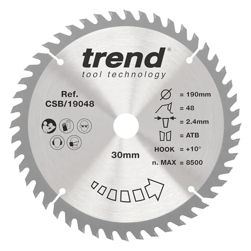 Trend Wood Kreissägeblatt, 190 mm Durchmesser, 30 mm Bohrung, 48 Zähne, 2,4 mm Schnittfuge, +10° Haken, TCT, feine Oberfläche, CSB/19048 von TREND