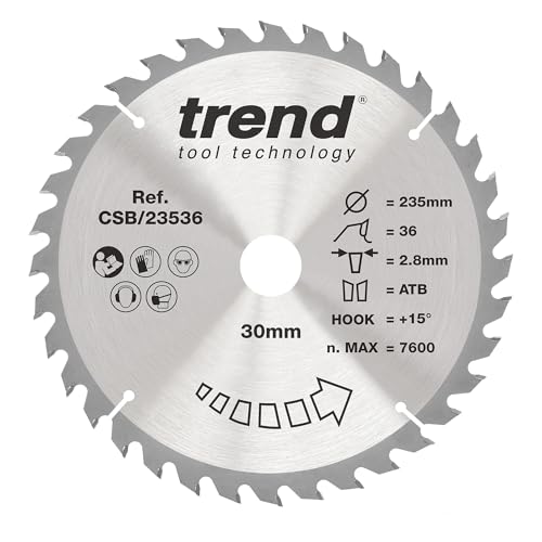 Trend Wood Kreissägeblatt, 235 mm Durchmesser, 30 mm Bohrung, 36 Zähne, 2,8 mm Schnittfuge, +15° Haken, TCT, mittlere Oberfläche, CSB/23536 von TREND