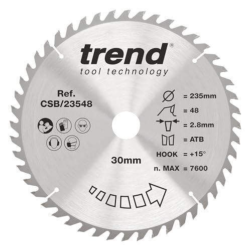 Trend Wood Kreissägeblatt, 235 mm Durchmesser, 30 mm Bohrung, 48 Zähne, 2,8 mm Schnittfuge, +15° Haken, TCT, feine Oberfläche, CSB/23548 von TREND