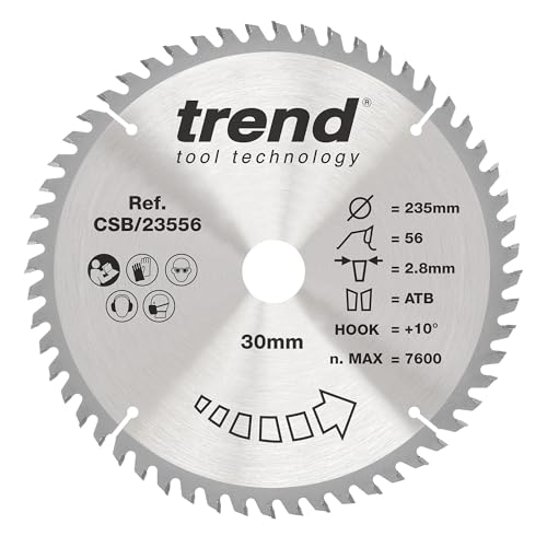 Trend Wood Kreissägeblatt, 235 mm Durchmesser, 30 mm Bohrung, 56 Zähne, 2,8 mm Schnittfuge, +10° Haken, TCT, extrafeine Oberfläche, CSB/23556 von TREND