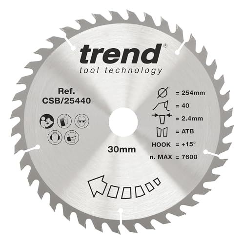 Trend Wood Kreissägeblatt, 254 mm Durchmesser, 30 mm Bohrung, 40 Zähne, 2,4 mm Schnittfuge, +15° Haken, TCT, mittlere Oberfläche, CSB/25440 von TREND