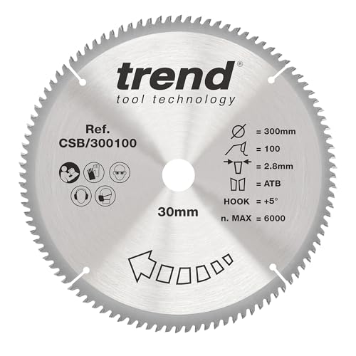 Trend Wood Kreissägeblatt, 300 mm Durchmesser, 30 mm Bohrung, 100 Zähne, 2,8 mm Schnittfuge, +5° Haken, TCT, extrafeine Oberfläche, CSB/300100 von TREND