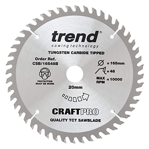 Trend Holz Kreissägeblatt, 165mm Durchmesser, 20mm Bohrung, 48 Zähne, HW, 2,2mm Schnittbreite, +15° Haken, CSB/16548B von TREND