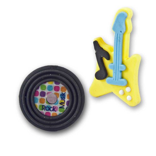 Radiergummi Rock Musik Gitarre Schallplatte 2er Set Radierer gelb schwarz Puzzleradiergummi von TRENDHAUS