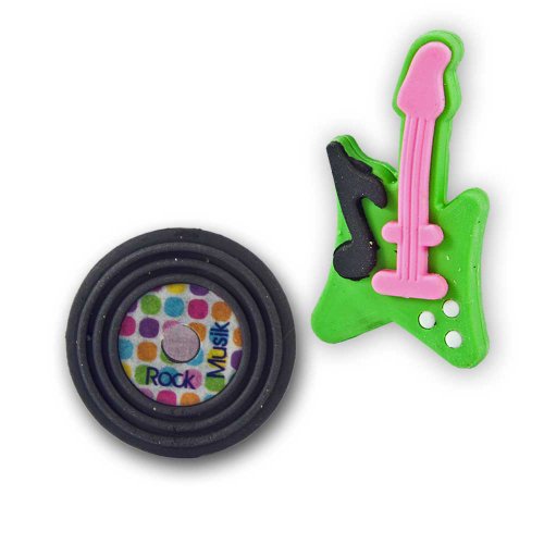 Radiergummi Rock Musik Gitarre Schallplatte 2er Set Radierer grün schwarz Puzzleradiergummi von TRENDHAUS