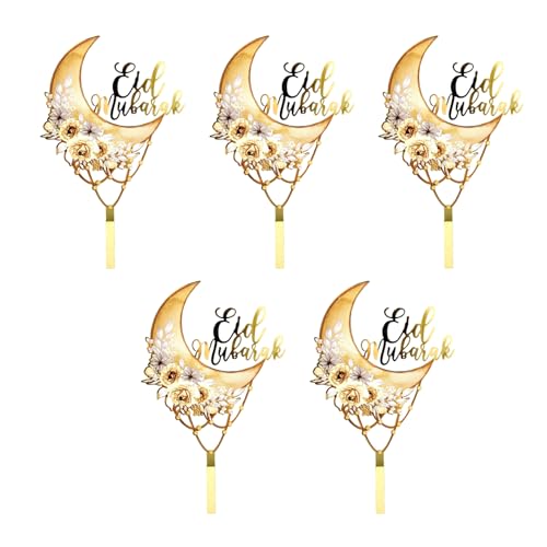 5pieces Eid Theme Cake Toppers Set Party Liefert Elegante Kuchen Ornament Acryl Textur Für Kreatives Feiertagsdessert von TRHEEE