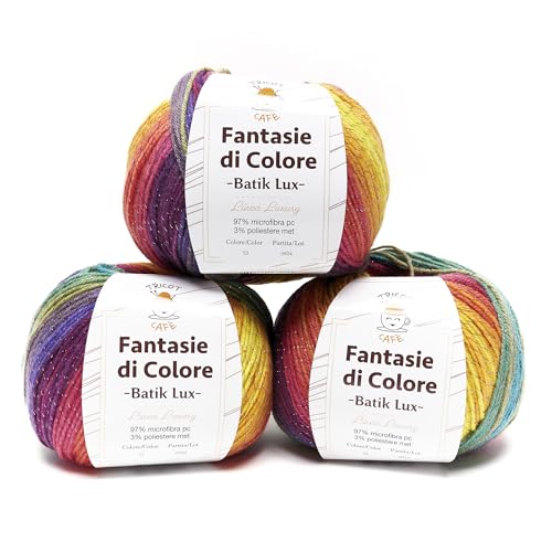 Fantasie di Colore Batik Lux by Tricot Cafè - Garn für Bekleidung und Accessoires zum Häkeln aus Mikrofaser - 3 Stück - Explosion 53 von TRICOT CAFE'