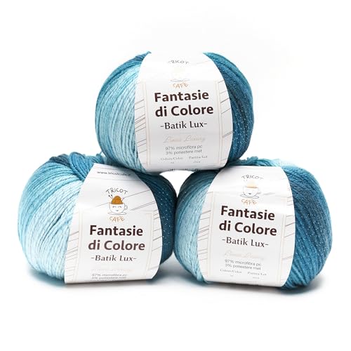 Fantasie di Colore Batik Lux by Tricot Cafè - Mikrofaser-Garn für Bekleidung und Accessoires zum Häkeln - 3 Stück - Caraibic Sea 54 von TRICOT CAFE'