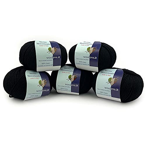 Tricot Cafè – Merzerisierte Merinowolle - Garn 100% reine Wolle Made in Italy - Wollknäuel zum Häkeln 5 pcs 250 gr Schwarz 27 von TRICOT CAFE'