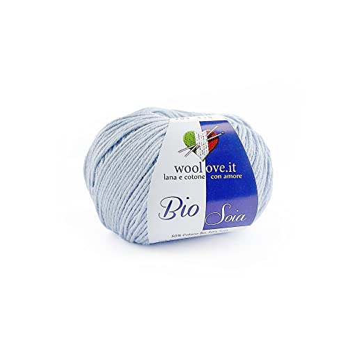 TRICOT CAFE' Woolove Bio Soia Mischgarn aus Baumwolle und Soja Garn weich Atmungsaktiv und glänzend Natürliche pflanzliche Fasern Ideal für Nadelarbeiten/Crochet: 3.00/3.50 1pc Azur Baby 204 300 gr von TRICOT CAFE'