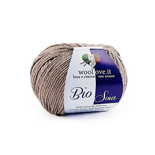 TRICOT CAFE' Woolove - Bio-Soja-Garn aus Baumwolle und Soja, sehr weich, atmungsaktiv und glänzend, natürliche pflanzliche Fasern, ideal für Eisen/Häkelnadeln: 3,00/3,50 Taupe 401, 1 Stück, 50 g von TRICOT CAFE'